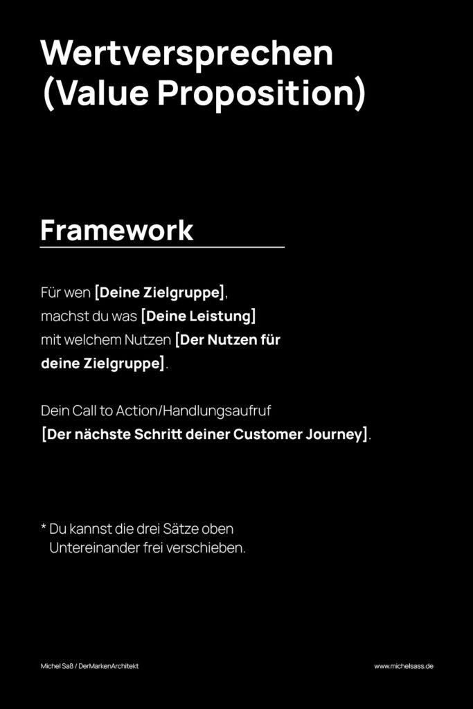 Nutzenversprechen, Werteversprechen, Value Proposition Framework/Vorlage