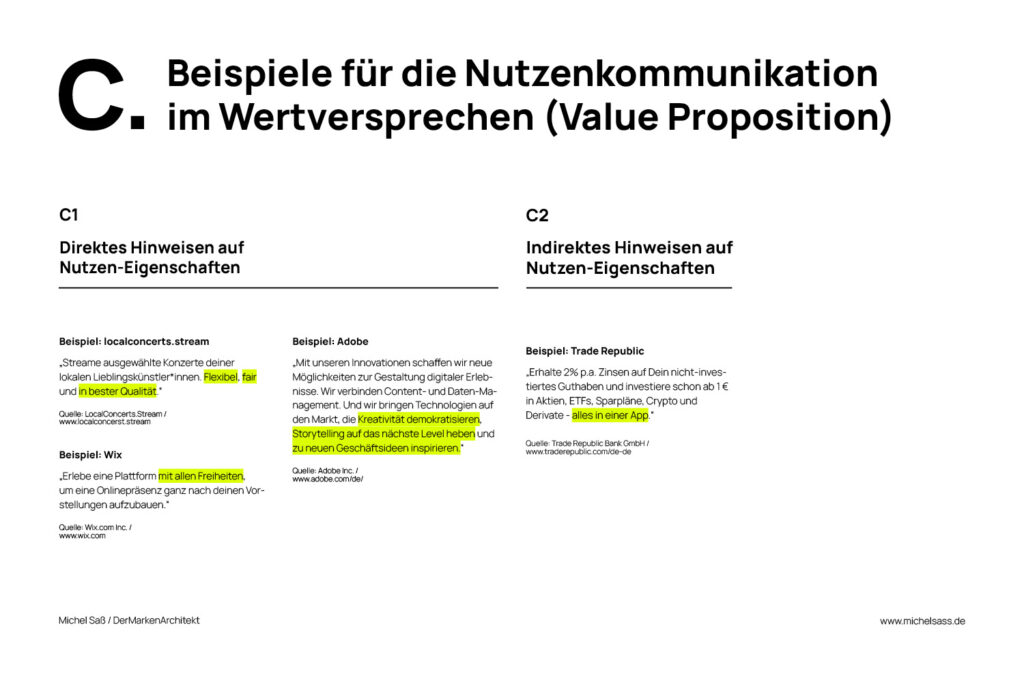 Nutzenversprechen, Werteversprechen, Value Proposition Beispiele Zielgruppen Nutzen thematisieren